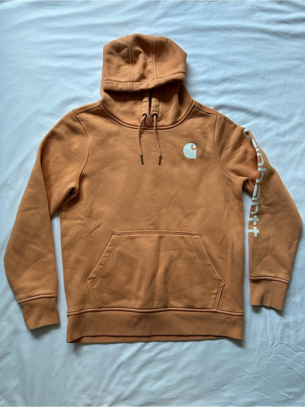 Carhartt Men's Hooded Orange Sweatshirt with White Logo